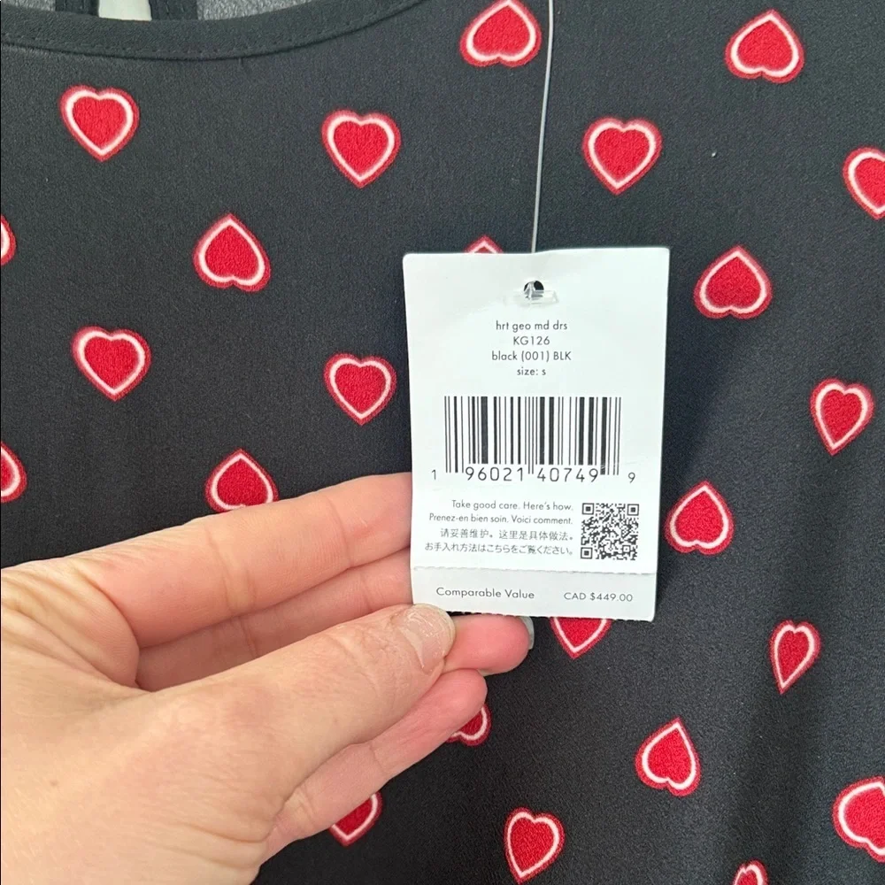 Kate Spade New York Black Red Heart Print Midi Dress Size S NWT